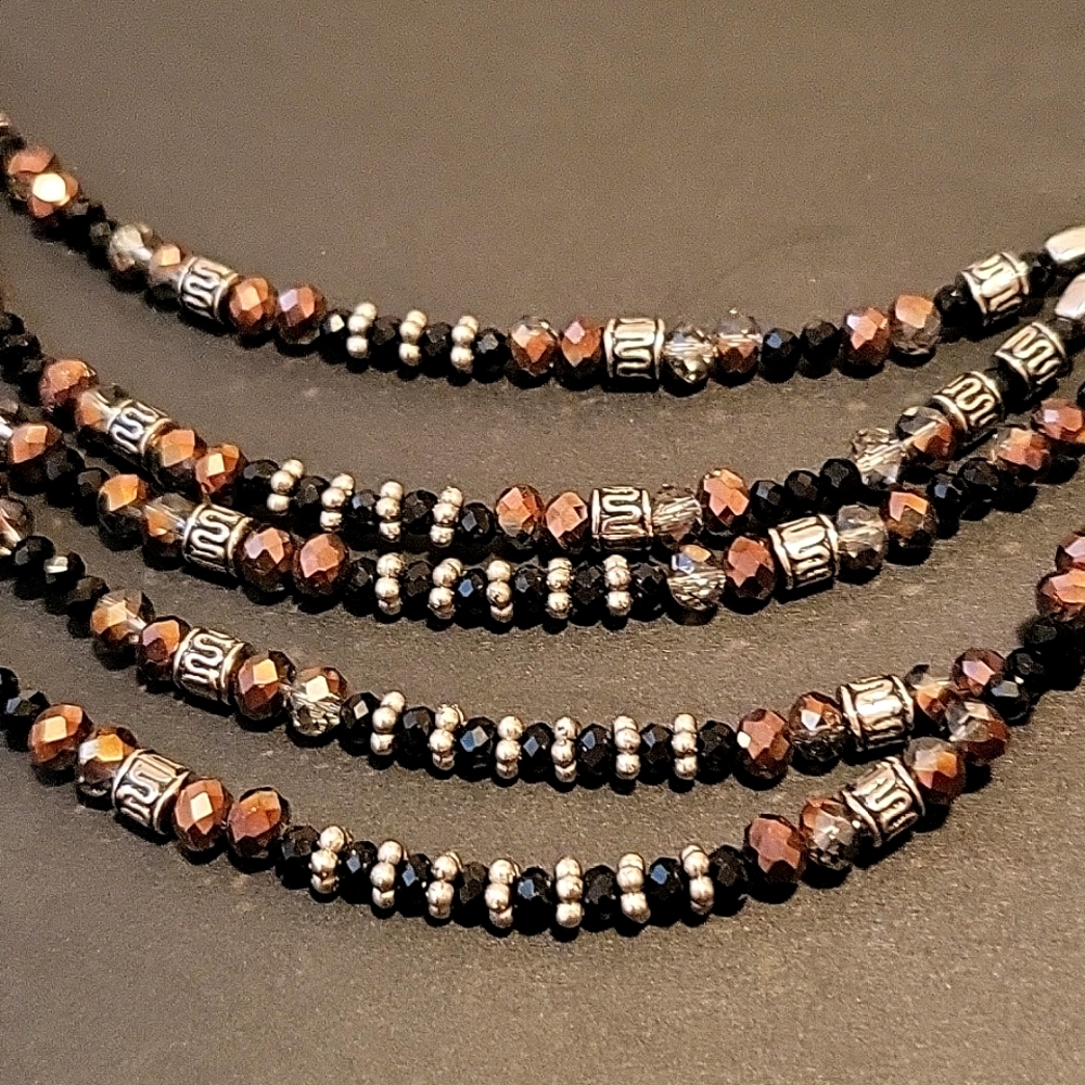 NWOT 5-Strand Beaded Necklace, Double Silver-tone Chain, 18"